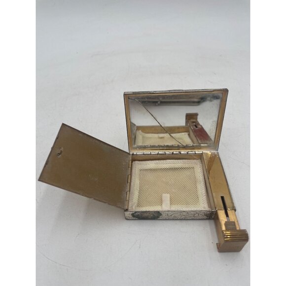 Art Deco Silver & Gold Compact Mirror With Rhinestones 3x2.25 inch - Picture 6 of 8